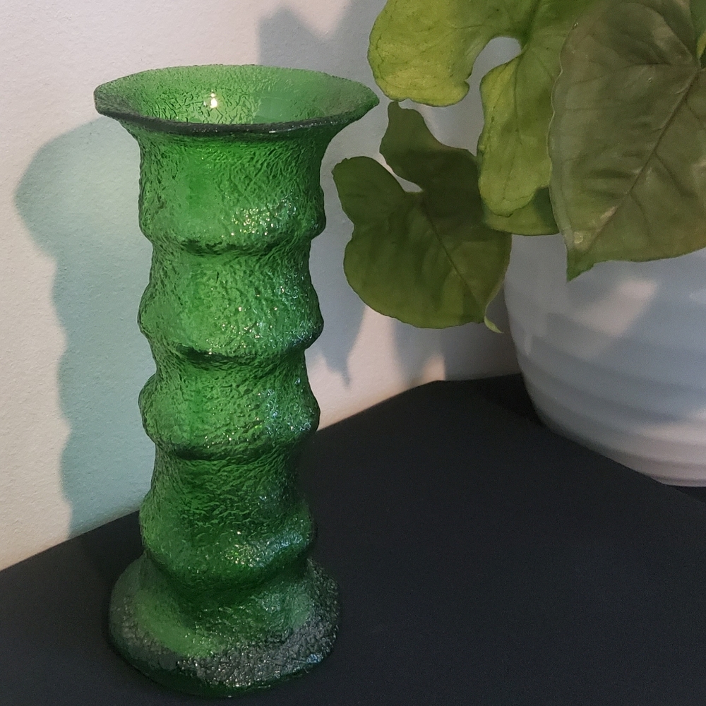 Vintage MCM Emerald Green Glass Vase